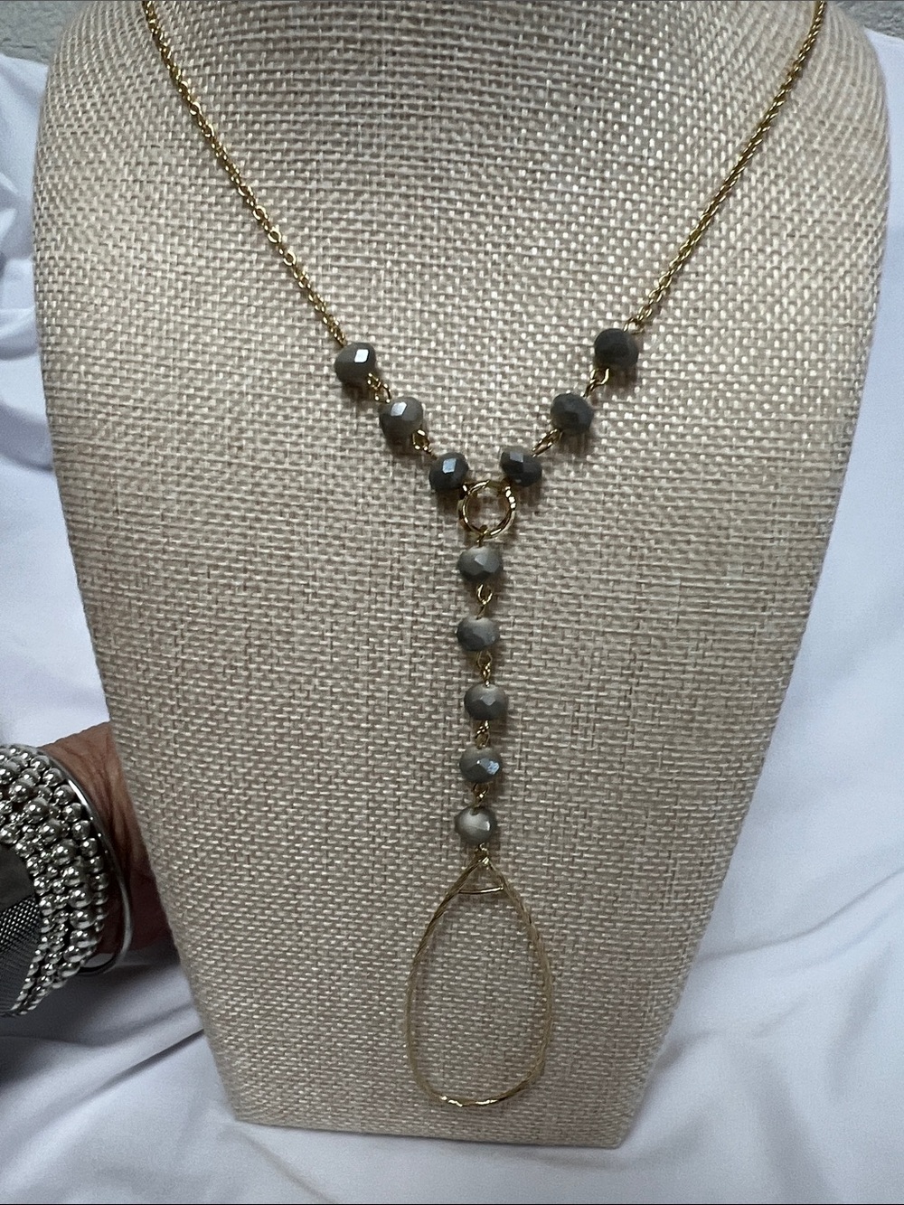 Gennaro Gold Y-Necklace with Gray Faceted beads